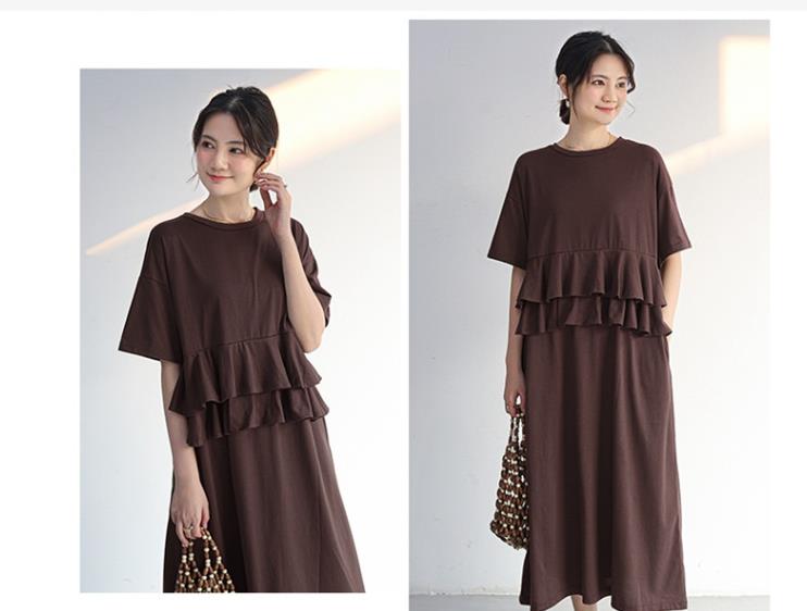 プルオーバードレス フリル ゆったり ツーウェア ラウンドネック 半袖 夏休み 多用途