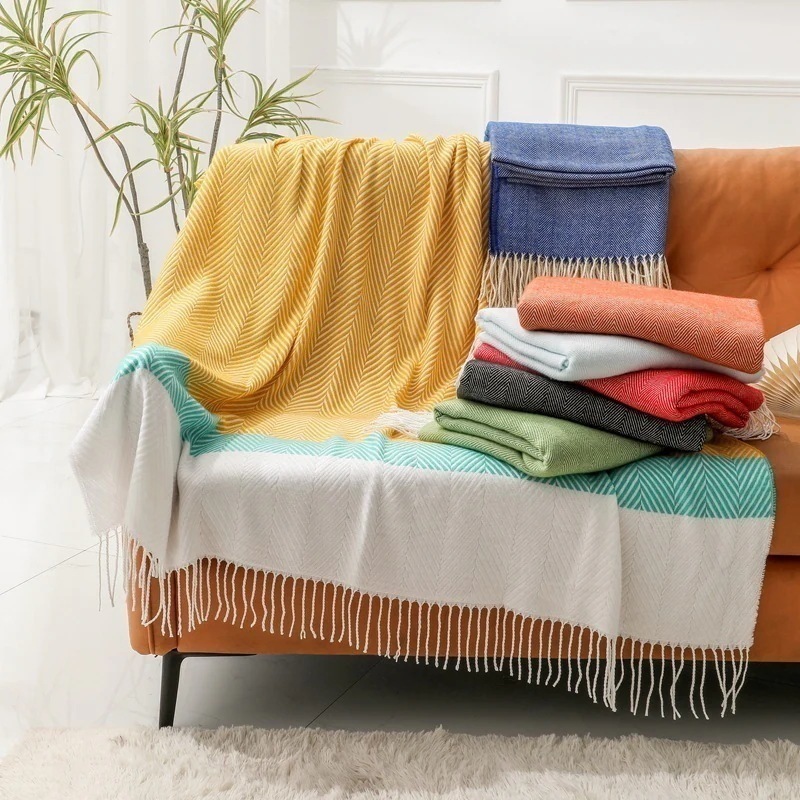 クラシックアメリカンレトログリーンヘリンボーン織りブランケットホテルベッドサイドタオルベッドサイドブランケットソファブランケットベッドカバーブランケット 5,788円