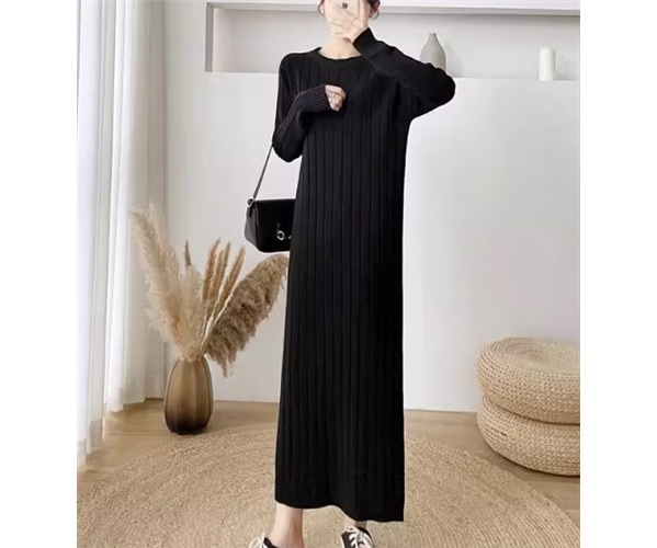 レディース ワンピース プルオーバー ニットワンピ ロング マキシ 長袖 ラウンドネック 大人可愛い きれいめ シンプル カジュアル 上品 おしゃれ レトロ ラフ クール エレガント ナチュラル