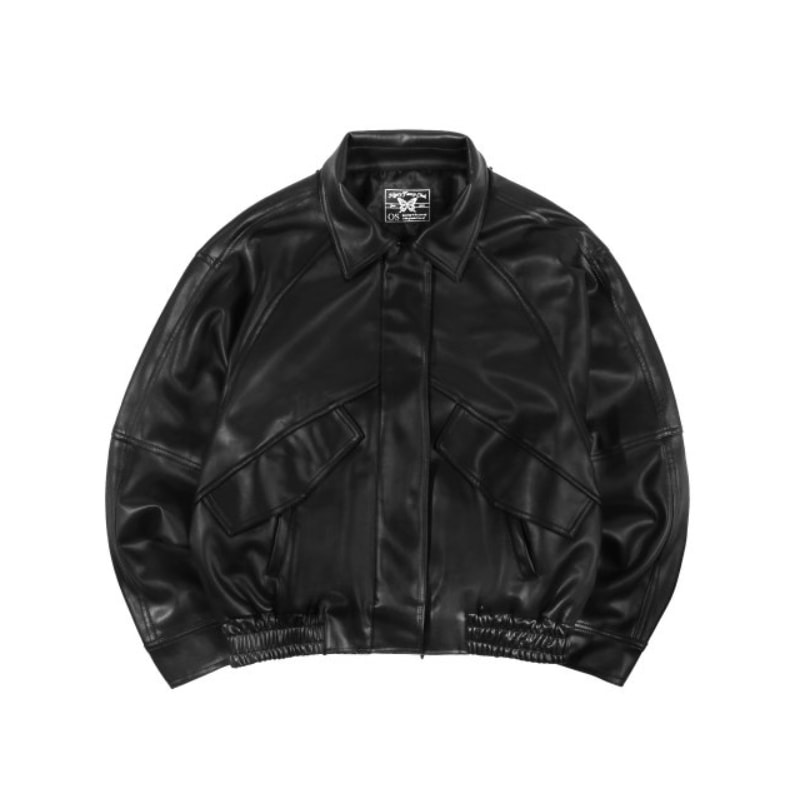 [NF] MINIMAL CROP LEATHER JACKET (BLK) 韓国 アウター 冬