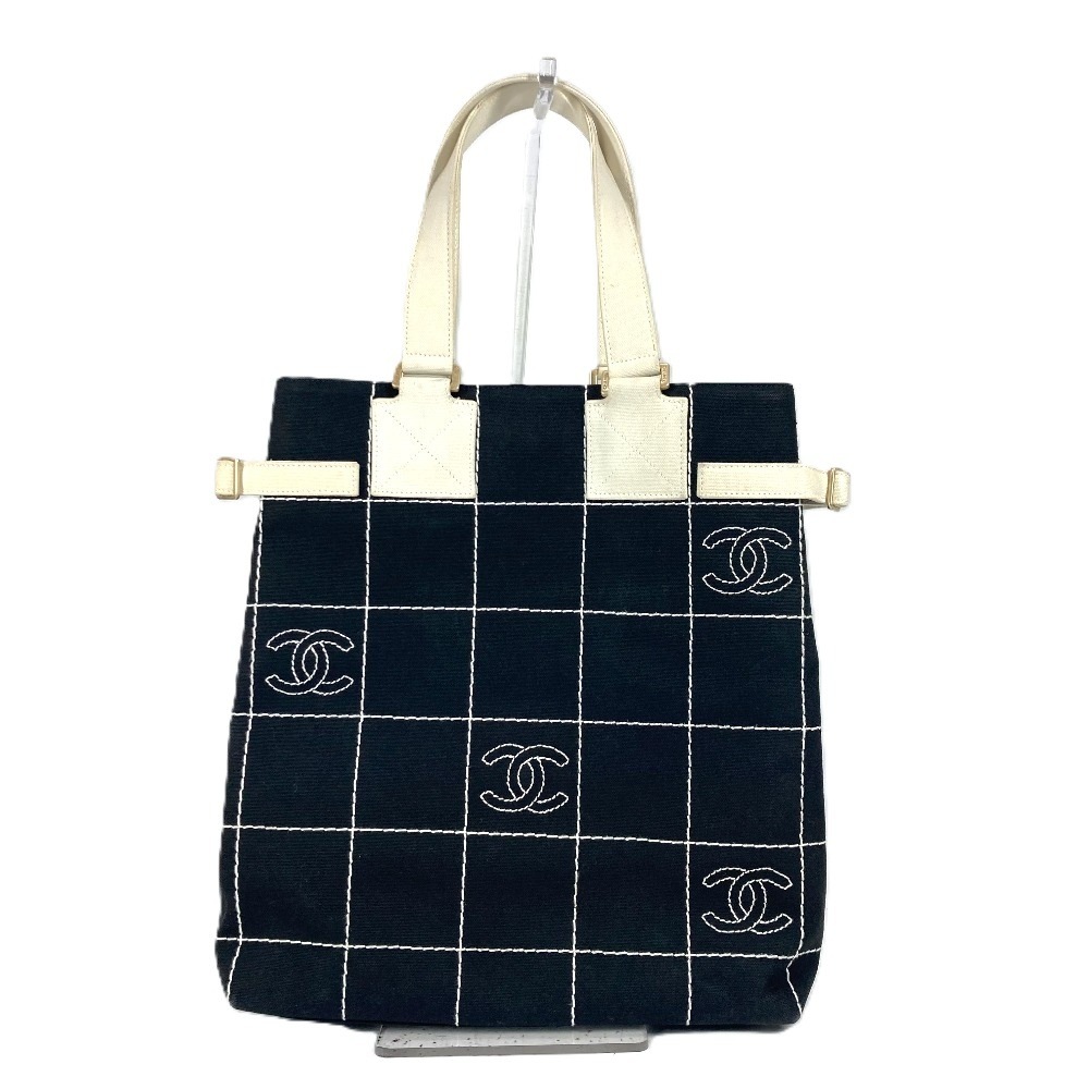 ショルダーバッグ CC ココマーク バイカラー トートバッグ カバン 縦型 ロゴ キャンバス ブラック