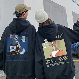 トムとジェリーのカップルセーター男性と女性のフード付き秋冬ぬいぐるみカップルウェアウィンタージャケットクラス服