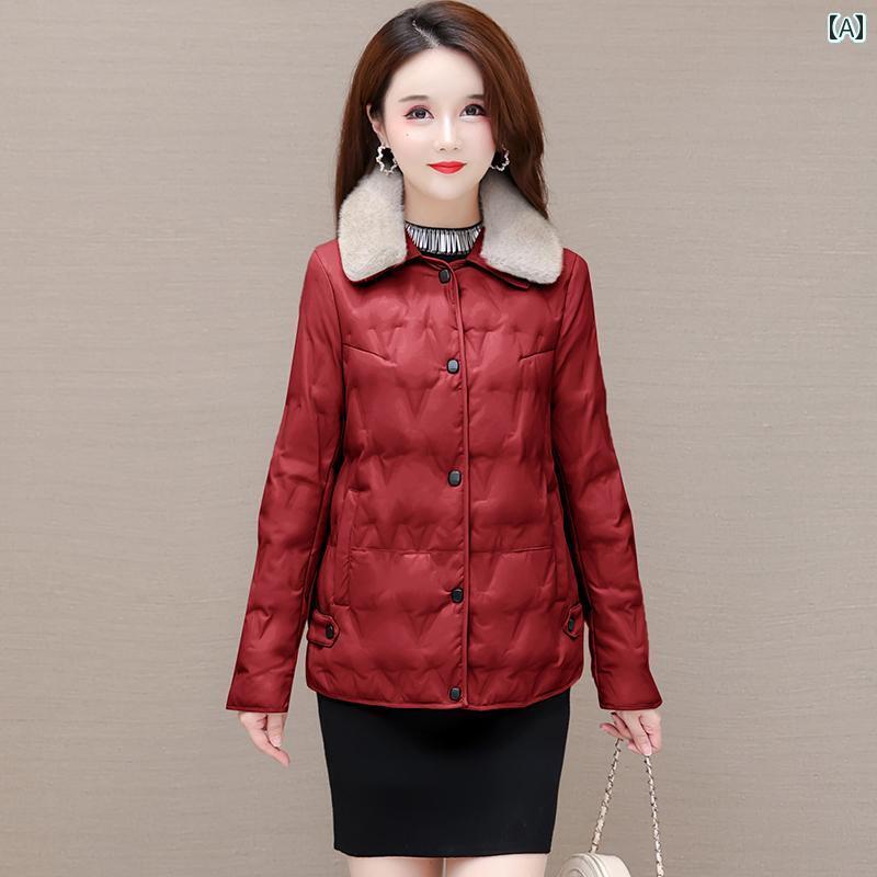レディース ダウンジャケット フレッシュ無 洗浄 レザーフェイス ホワイトダックダウン ジャケット 冬 取り外し 可能 毛皮 襟 厚手 暖かい