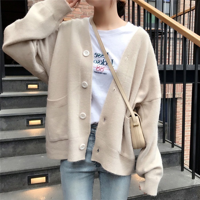 大人気！ 個性的なデザイン ミディアムロング 単体ボタン Vネック セーター カーディガン 女性 初秋 2025 新品 ゆったりする カレッジ風 怠惰な風 セーター カジュアル 百掛け コート