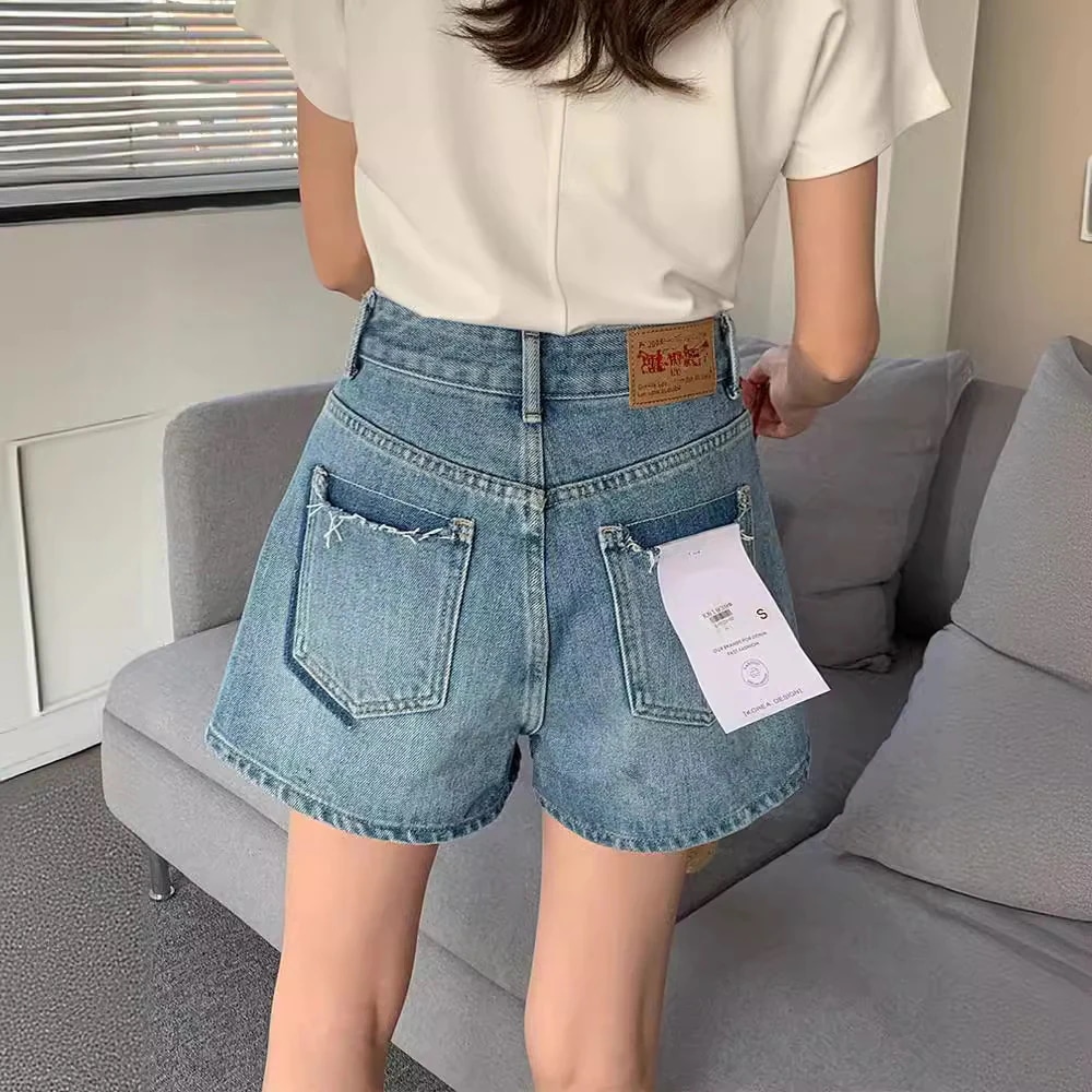 夏がやって来ました！女性向けのデニムショートパンツ！夏ゆったり着痩せハイウエストaラインワイドレッグホットパンツ