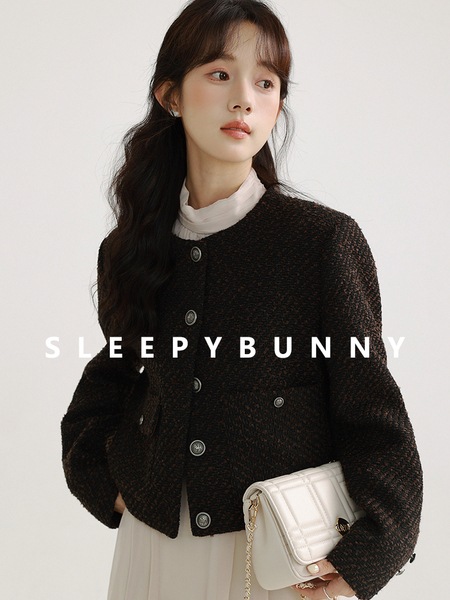 Sleepy Rabbit Xiaoxiang スタイル ツイード編み込みショートコート