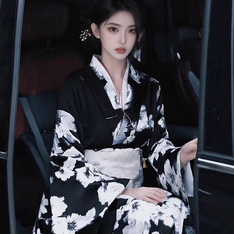 【本日限定2025new】 浴衣 レディース 浴衣 花柄 白/黒 振袖 女性和服 女性浴衣 腰帯 ゆかた