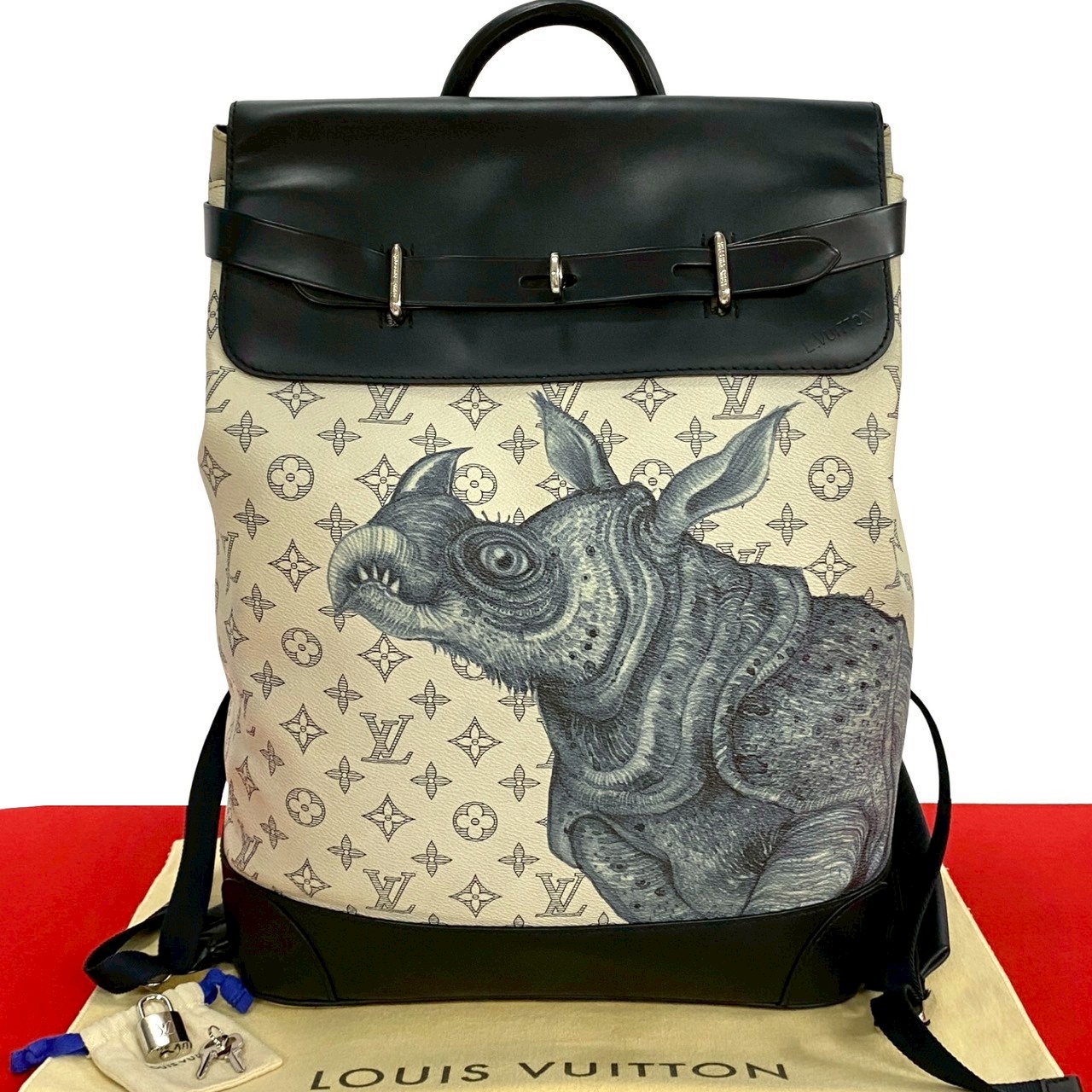 スティーマー モノグラムサバンナリュックサック レザー PVC ネイビー 178-1