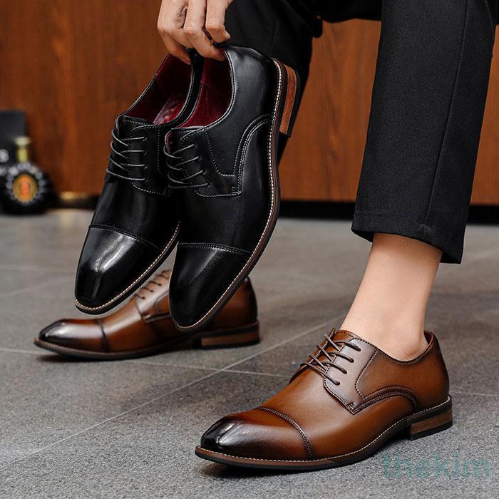 ビジネスシューズ メンズ革靴 メンズ ドレスシューズ ストレートチップ 紳士靴 外羽根 軽量 防水 高級レザー フォーマル