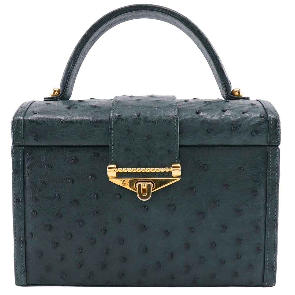 ワンハンドル ハンドバッグ オーストリッチ 緑 レディース 中古品 A-ランク 27,860円