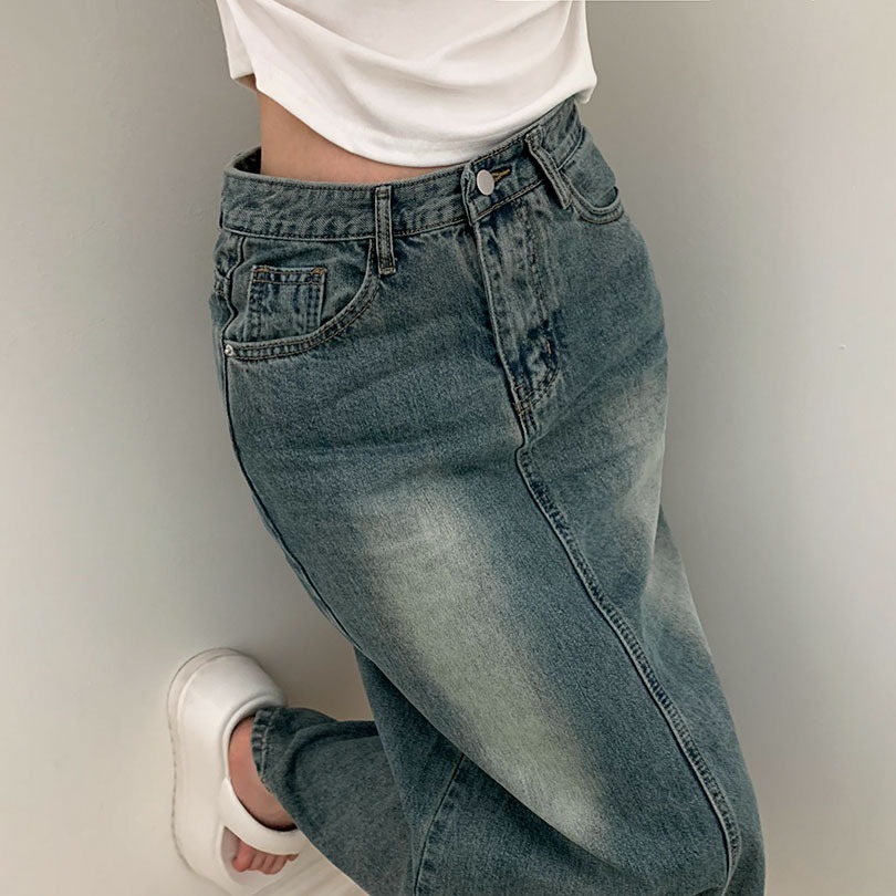 韓国の女性ファッション/ ビンテージバックスリットロングデニムスカート sk1105