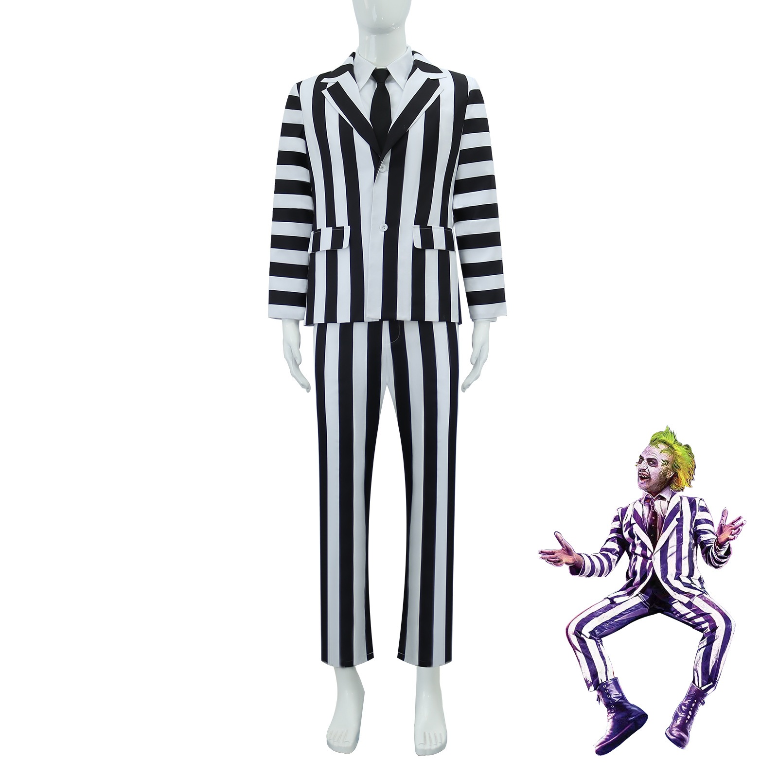【人気爆売れ】阴间大法师cosビートルズ汁2マイケルキットン白黒ストライプコスプレ服ハロウィン