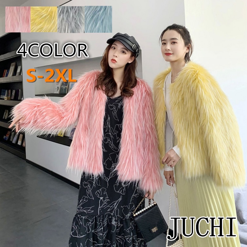 フォックスジャケット 華やか 上質 人工ファー ジャケット 体型カバーできる柔らか ファー コート