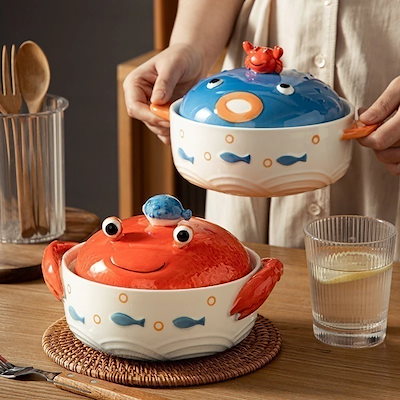 Qoo10] 11和食器 蓋付き 陶器製 大麺丼 携帯