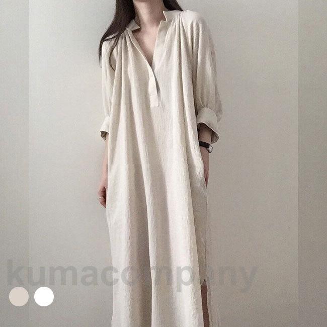 シャツワンピ レディース 長袖ワンピース Vネック ロングシャツ オーバーサイズ リネンワンピース 体型カバー シャツワンピース 秋 長袖