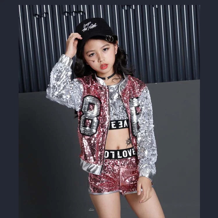 スパンコール ダンス衣装 ダンス 衣装 キッズ ジャケット タンクトップ ショートパンツ 女の子 上下 セットアップ ヒップホップ hiphop 韓国 k-pop JAZZ ジャズダンス 衣装 子供服