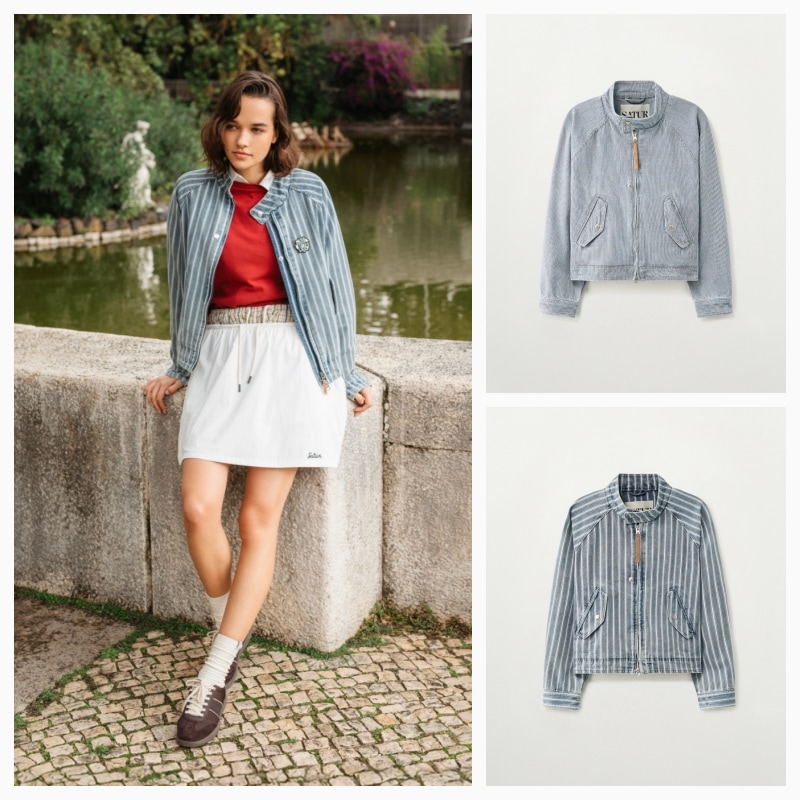 【SATUR】26SS (W) STRIPE DENIM HARRINGTON JACKET : 2COLORS