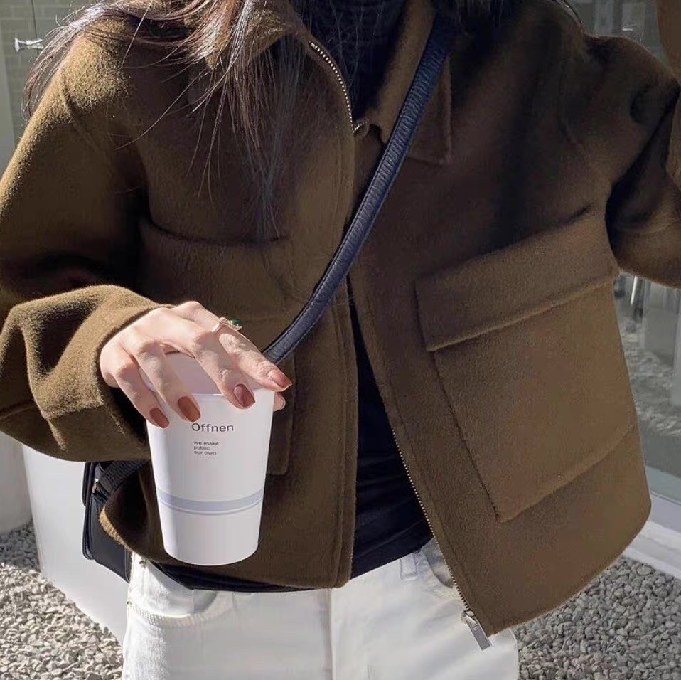 ショート丈ブルゾン ショート丈コート ブルゾン ショート丈 コート 茶色 ブラウン 茶 オフホワイト 韓国 オルチャン レディース クリーム アイボリー ホワイト 白 ジャンパー ショート