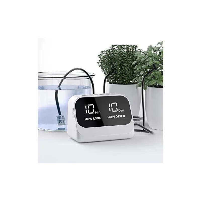 【即納】鉢植え自動散水ドリップ システム10鉢対応可能 自動水やり 散水スマートタイマー セット10mホース付き 防水LEDディスプレイと大容量バッテリー 植物 留守 ガーデン花植木鉢自動給水器 (白