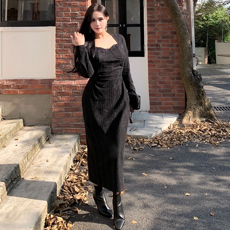 【ぽっちゃり】 大きいサイズ XL-5XL タイト セクシー ワンピース フランス風 レトロ レース ドッキング 着やせ ロングワンピース フォーマル パーティー ドレス お呼ばれ 演奏会 成人式 同