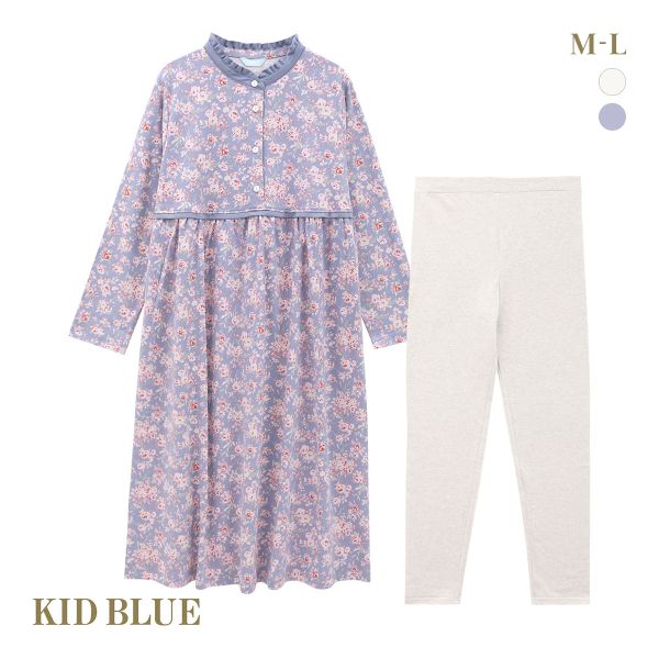キッドブルー エディスフラワー ワンピース レギンス セット ルームウェア パジャマ 長袖 ネグリジ