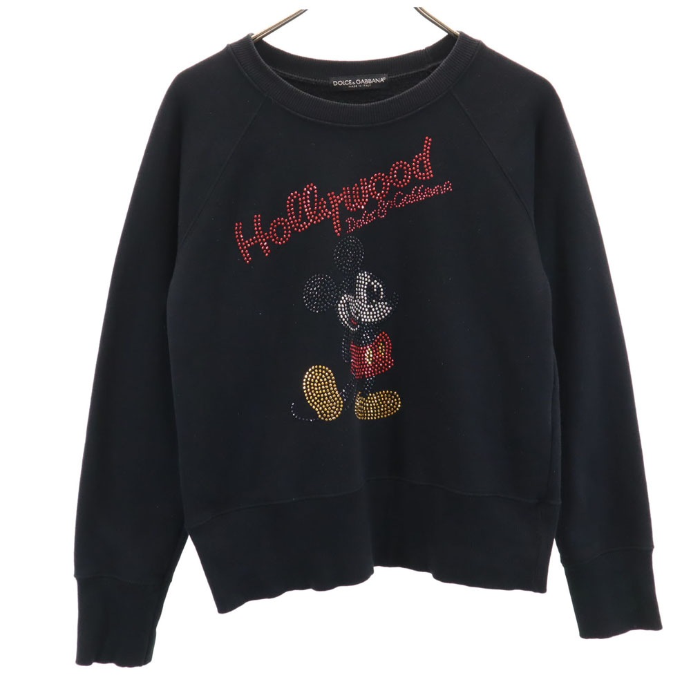 イタリア製 ミッキーマウス 長袖 トレーナー ブラック系 裏起毛 スウェット レディース