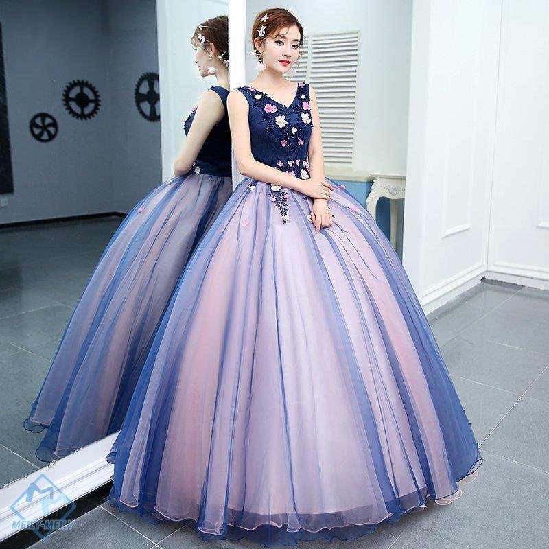 演奏会用ロングドレス カラードレス ロングドレス ブルー 袖なし 演奏会 ピアノ 発表会 結婚式 パ