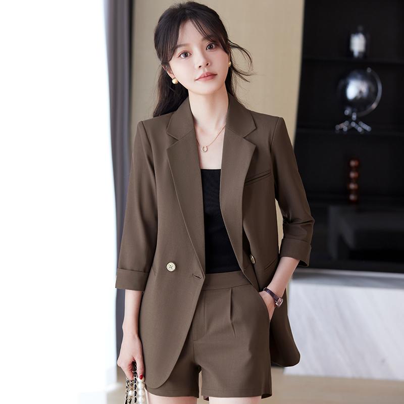 レディース スーツ 七分袖 大きいサイズあり ブレザー スーツ 春 ３色ご用意 ハーフパンツ2点セット 単品 上品 シンプル カジュアル OL 脚だしスーツ