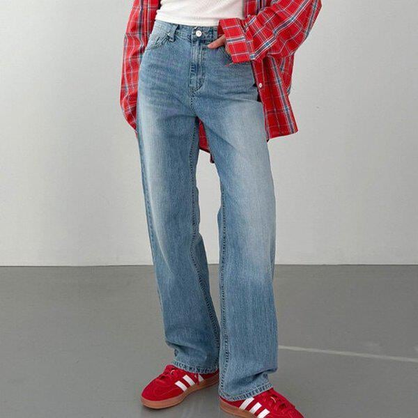 （JN）6103後ブラシストレートデニムパンツ 春 レディースジーンズ