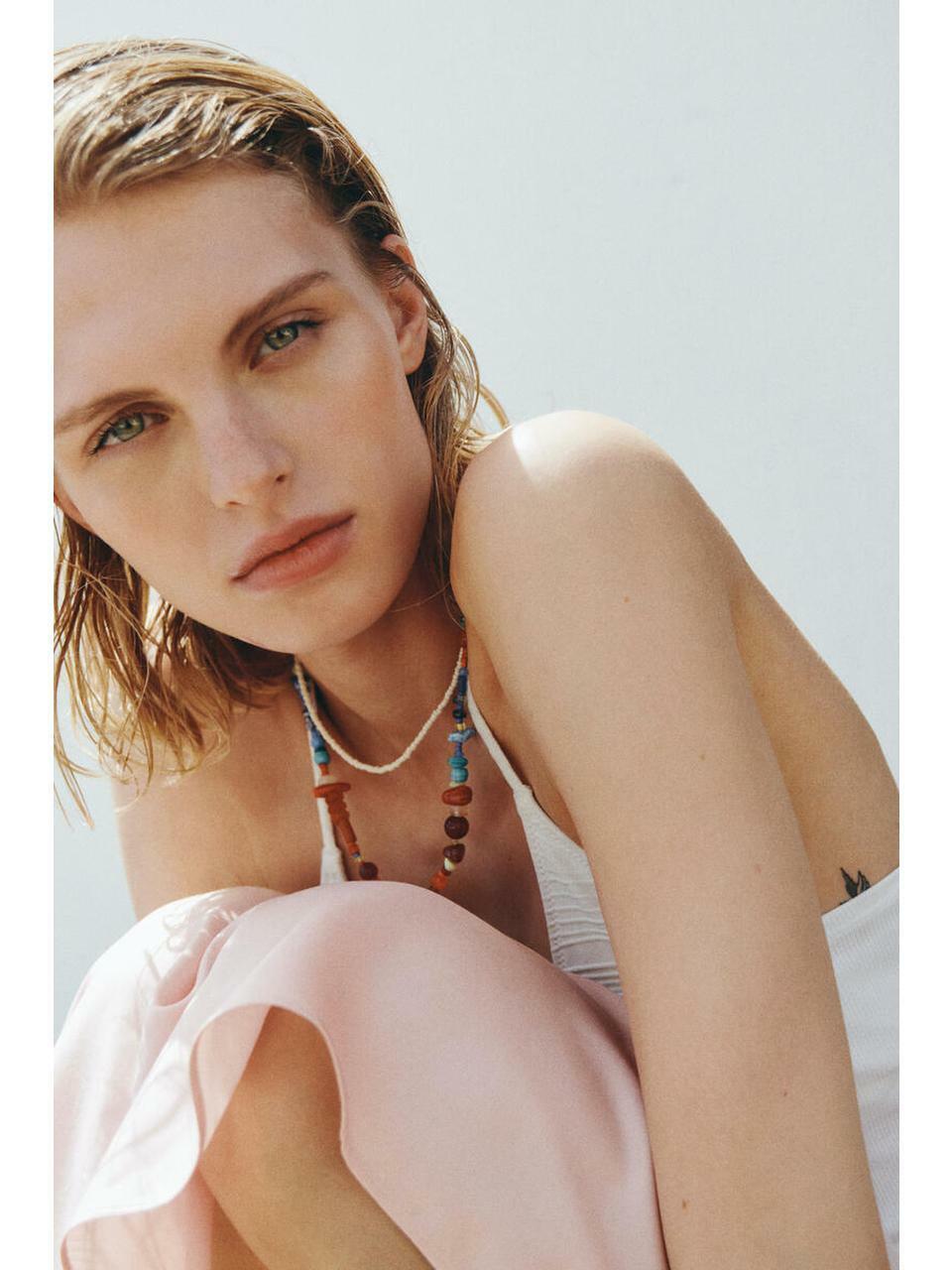 H&M アシンメトリックサテンスカートライトピンク 1340887002