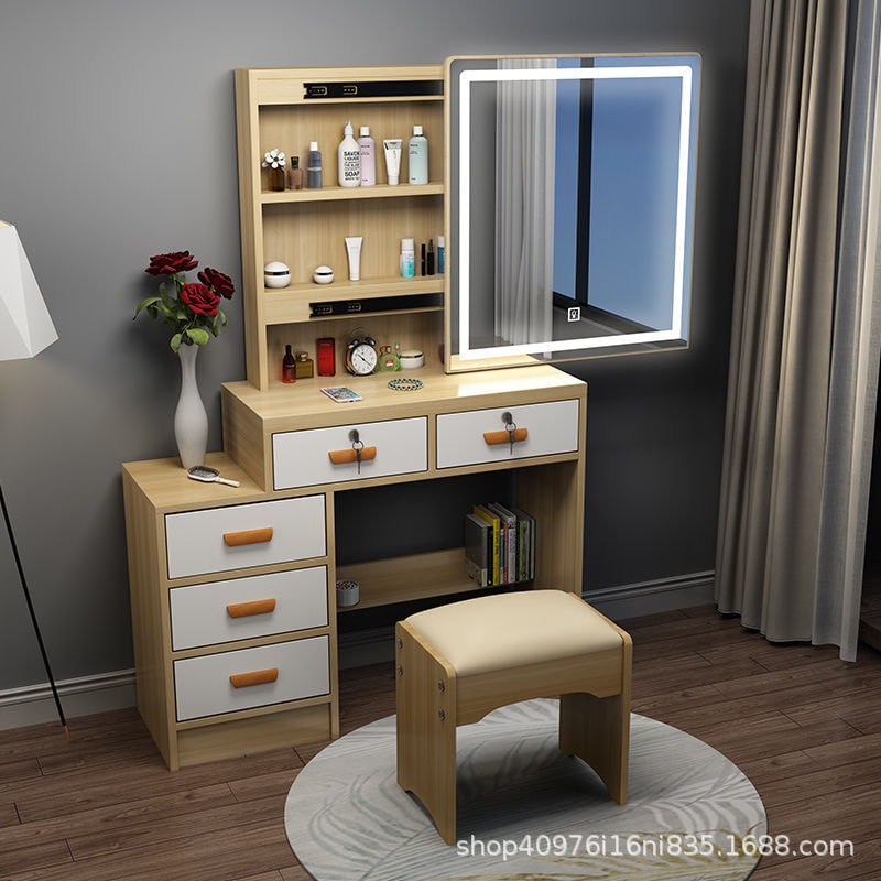 ベッドルームモダンなシンプルなメイクテーブルミニ小さな収納キャビネット統合ドレッシングテーブルミラーライトドレッシングテーブルドレッサー