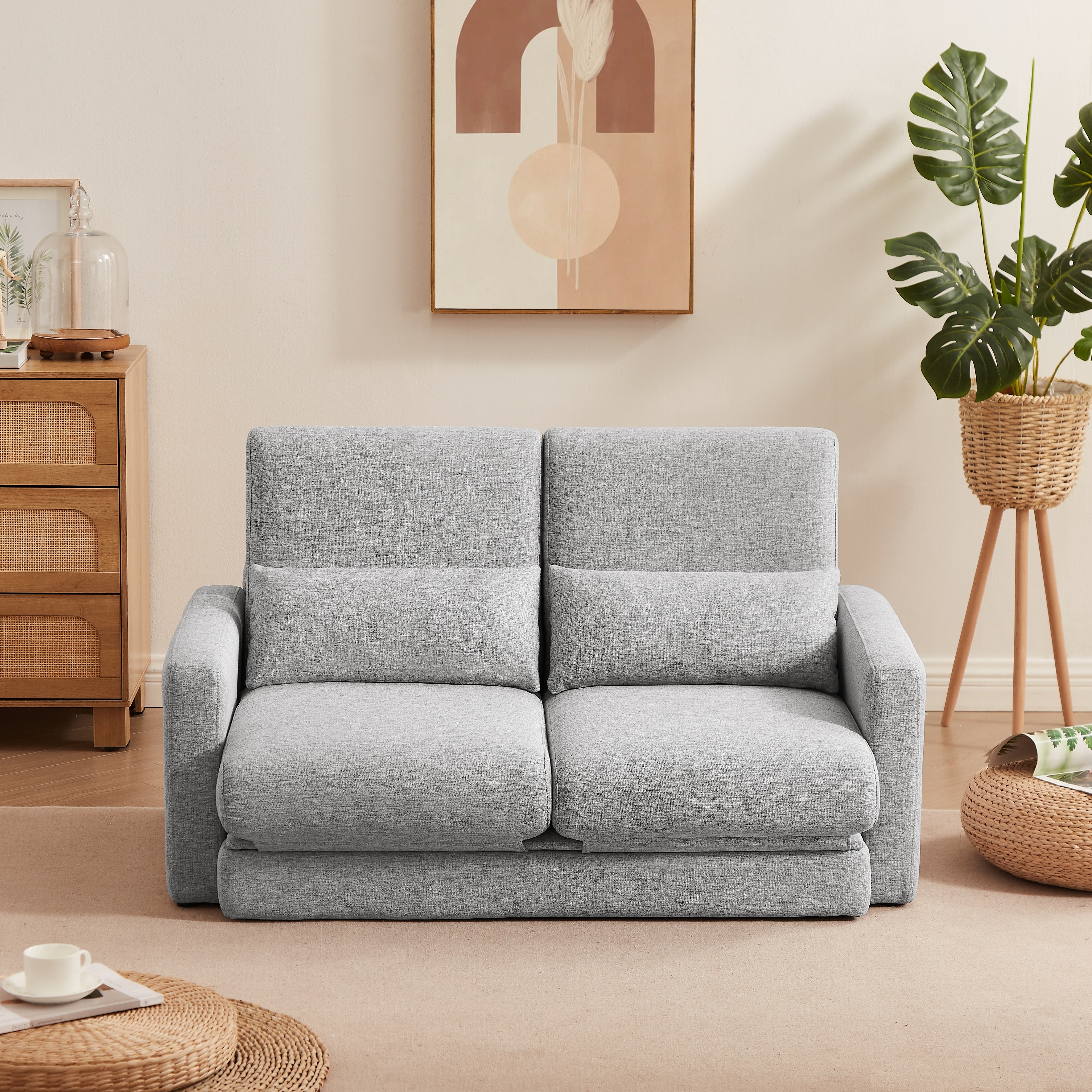 【最短即日出荷】2 seater sofa ソファ 2人掛け 収納付き ファブリック 両側に肘掛け付き 木脚外し可能 ローソファ コンパクト ひとり暮らし カウチソファー-535