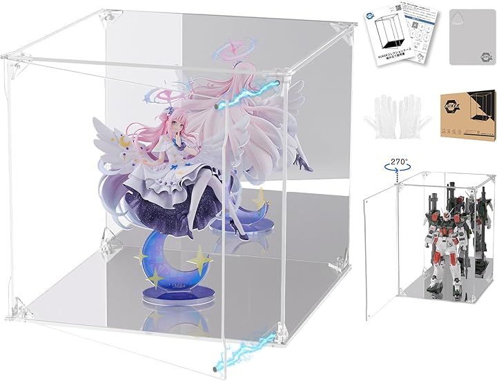 フィギュアケース アクリルケース UVカット 台座ミラー 背面ミラー マグネット付き 前扉 コレクションケース ディスプレイケース (台座+背面ミラー, 幅30x奥行30x高さ30cm)