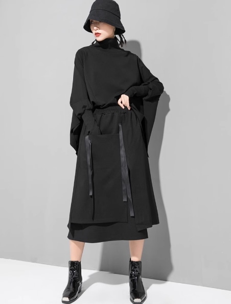 レディース スカート 膝下 ミモレ ストレート リボン ウエストゴム きれいめ 上品 おしゃれ かっこいい こなれ感 ラフ メンズライク マニッシュ ボーイッシュ クール モード系 エレガント