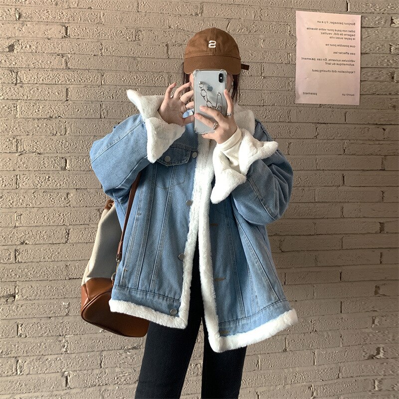 AWアウター冬ニュースタイル 今週は25%オフ裏起毛 厚手 両面着用 ゆったり 保温 デニム ジャケット 防寒カジュア ライダース 裏起毛ファッションムートンファッション AWアウター 裏起毛ファッシ