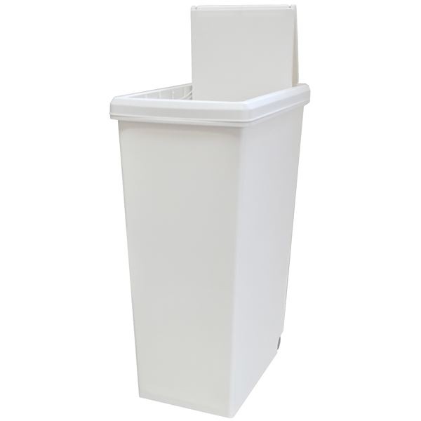 （まとめ） フタの高さを抑えるスライドペール 45L ホワイト [2個組] 抗菌素材配合 完成品