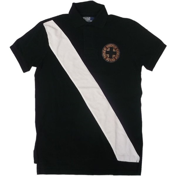 半袖 ワッペン ダメージ加工 鹿の子 ポロシャツ 黒 ブラック PR2-842