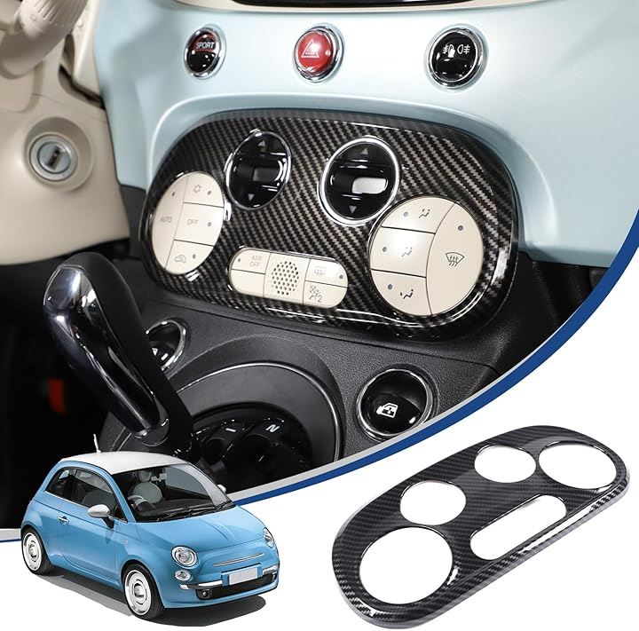 新型 フィアット 500 2016～2024に適用 エアコンスイッチパネル カバー 吹き出し口スイッチカバー 車 送風口 ステッカー ABS製 取付簡単 貼付タイプ( カーボン調)