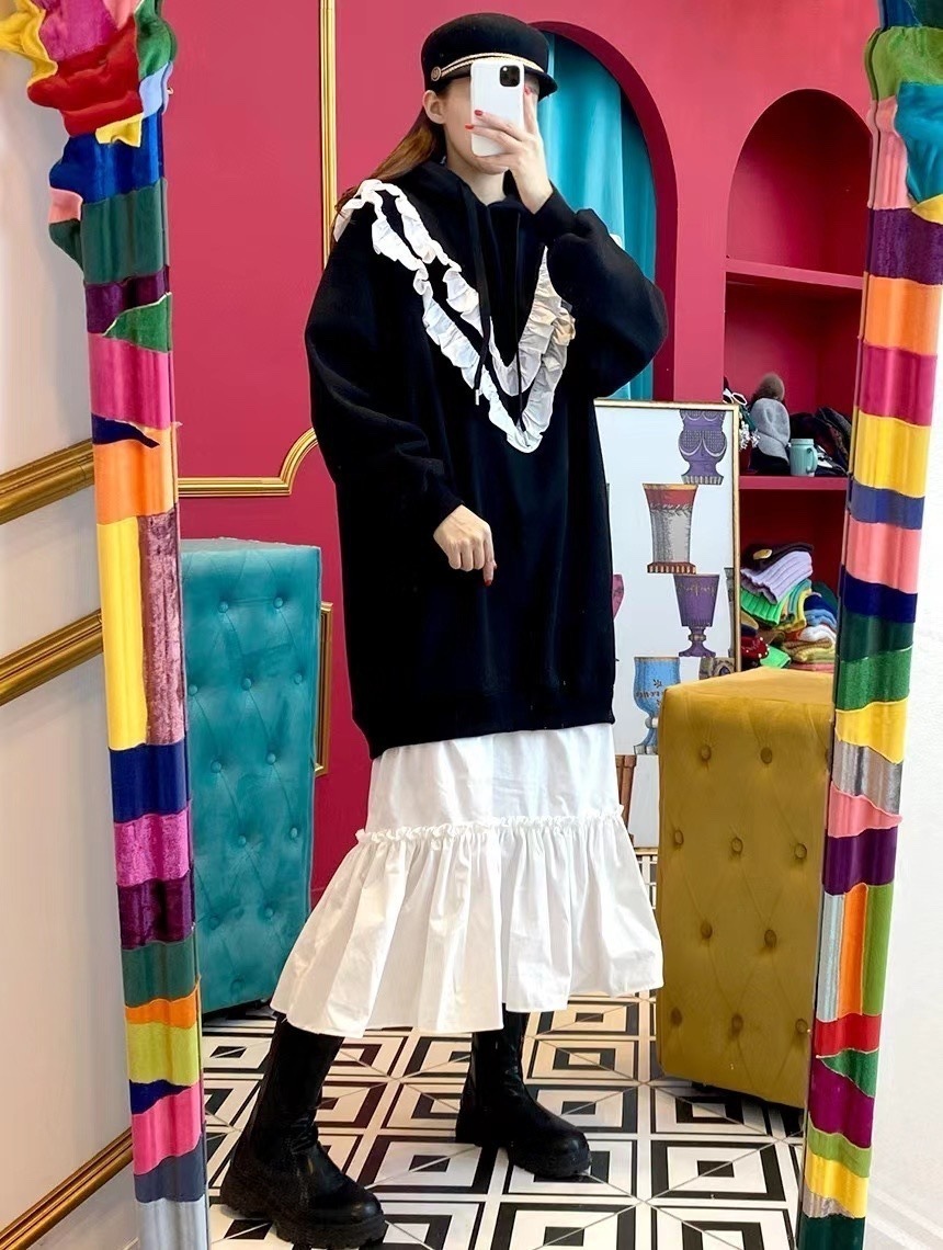 ドッキングスカート レディース ロングワンピース 長袖 春秋 フレアワンピース フ