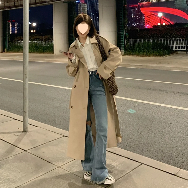 今年人気の春と秋の女性用ウインドブレーカーコート香港風外国風新作小中ロング学生カジュアルコート