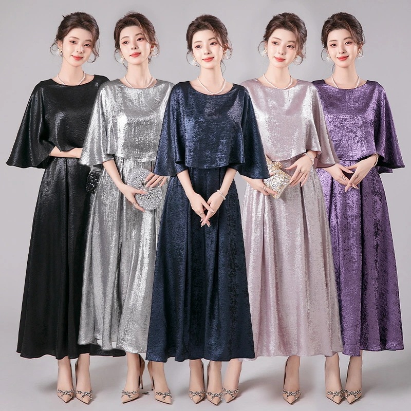 ドレス パーティードレス 体型カバー ロングドレス 結婚式 同窓会ドレス イブニングドレス ストール型 小さい 大きいサイズ 親族 母母ドレス マザーズドレス Aライン おしゃれ キラキラ 優雅 お呼