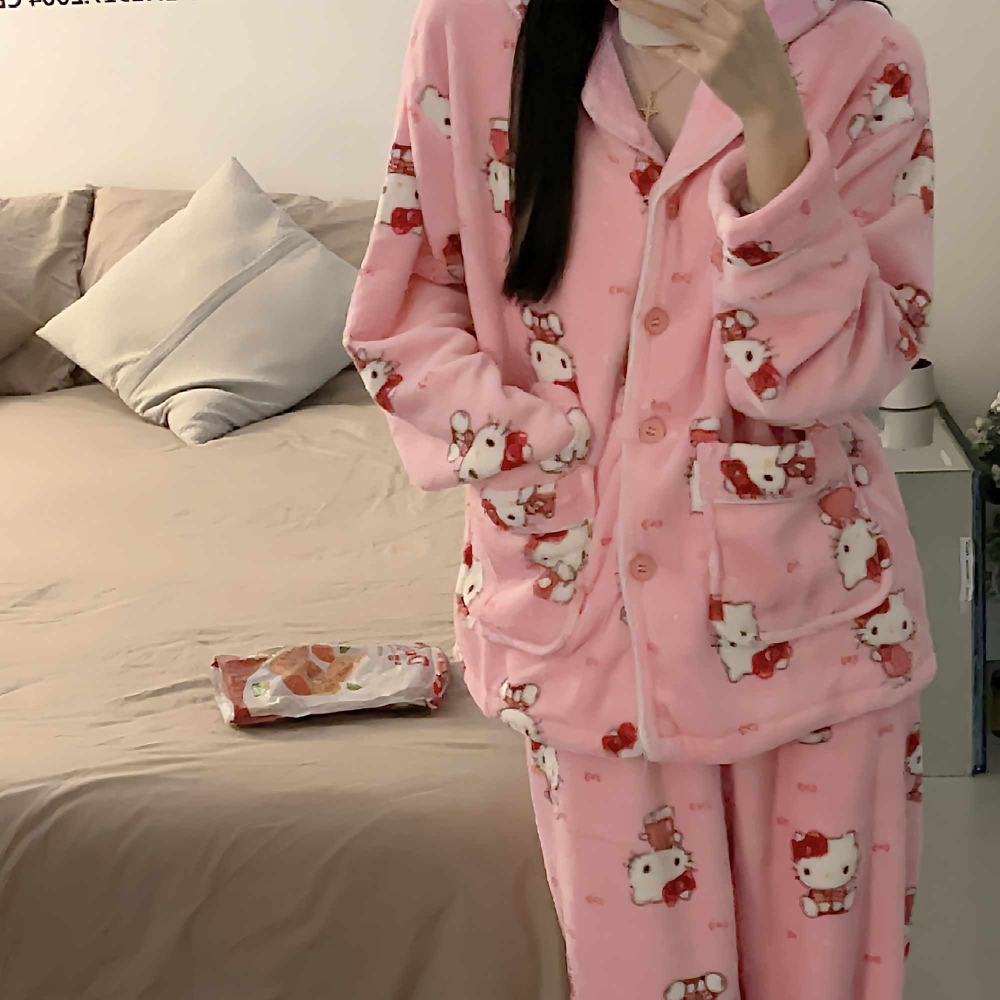 6種類選べる 韓国 キティ パジャマ ロングパジャマ パジャマ ルームウェア サンリオです マイメロディ シナモロール 可愛いです 厚手ルームウェア キティ パジャマ もこもこ