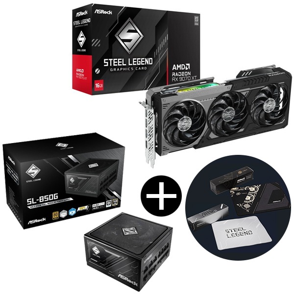 RX9070XT SLD 16G ブラック グラフィックボード + SL-850G ブラック Steel Legend 電源ユニット (850W) + オリジナルマウスパッド セット