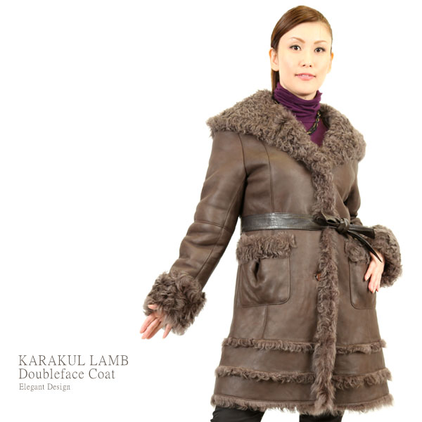 カラクルラム Wフェイス ファー コート ブラウン 送料無料 レディース ギフト プレゼント