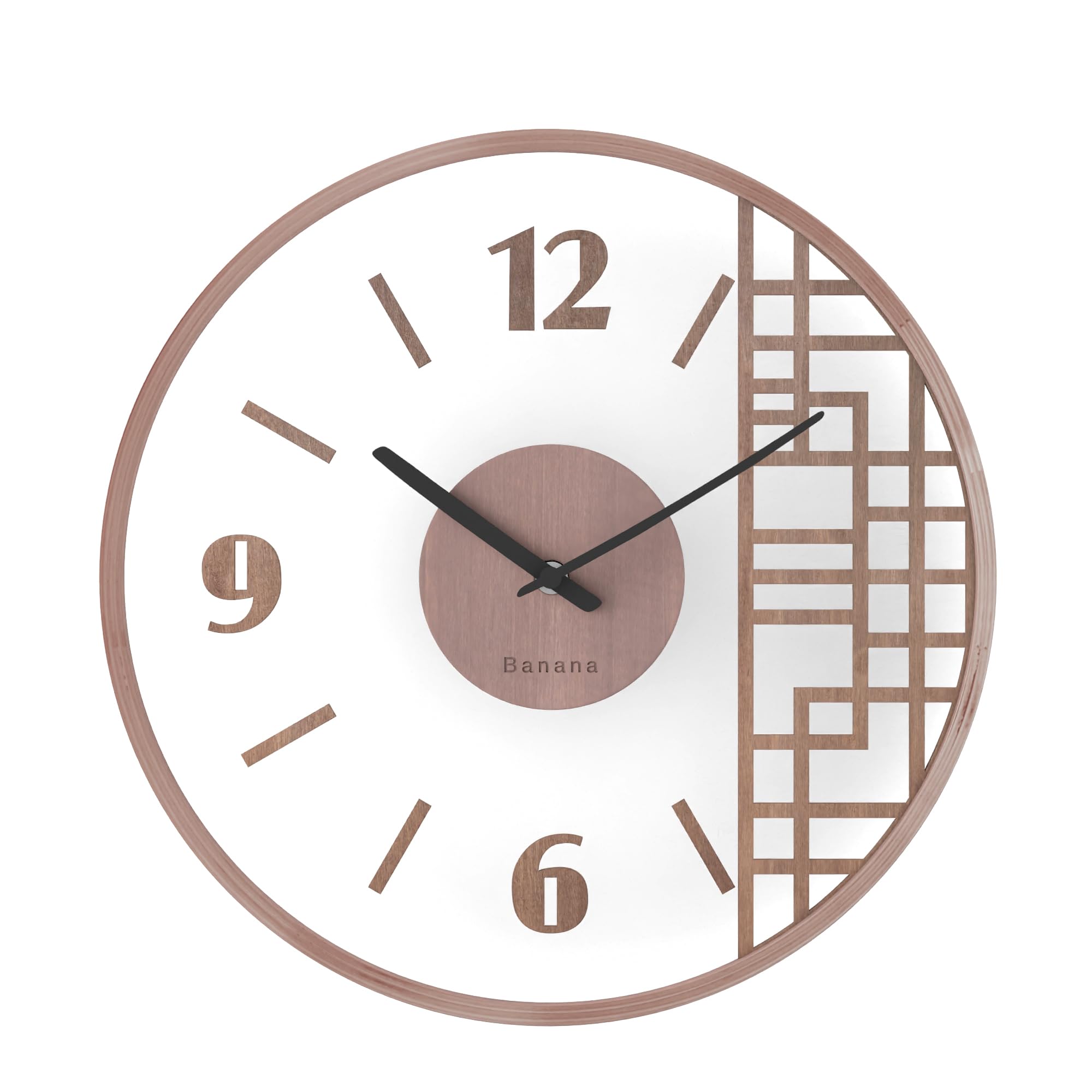 ガラスの木 Moon palace時計 「ウォールナット」【バナナ工房】置き時計 壁掛け時計 無音 ガラス 30×30×3.5cm 400g軽量 木目 時計 寝室 リビング オフィス 北欧