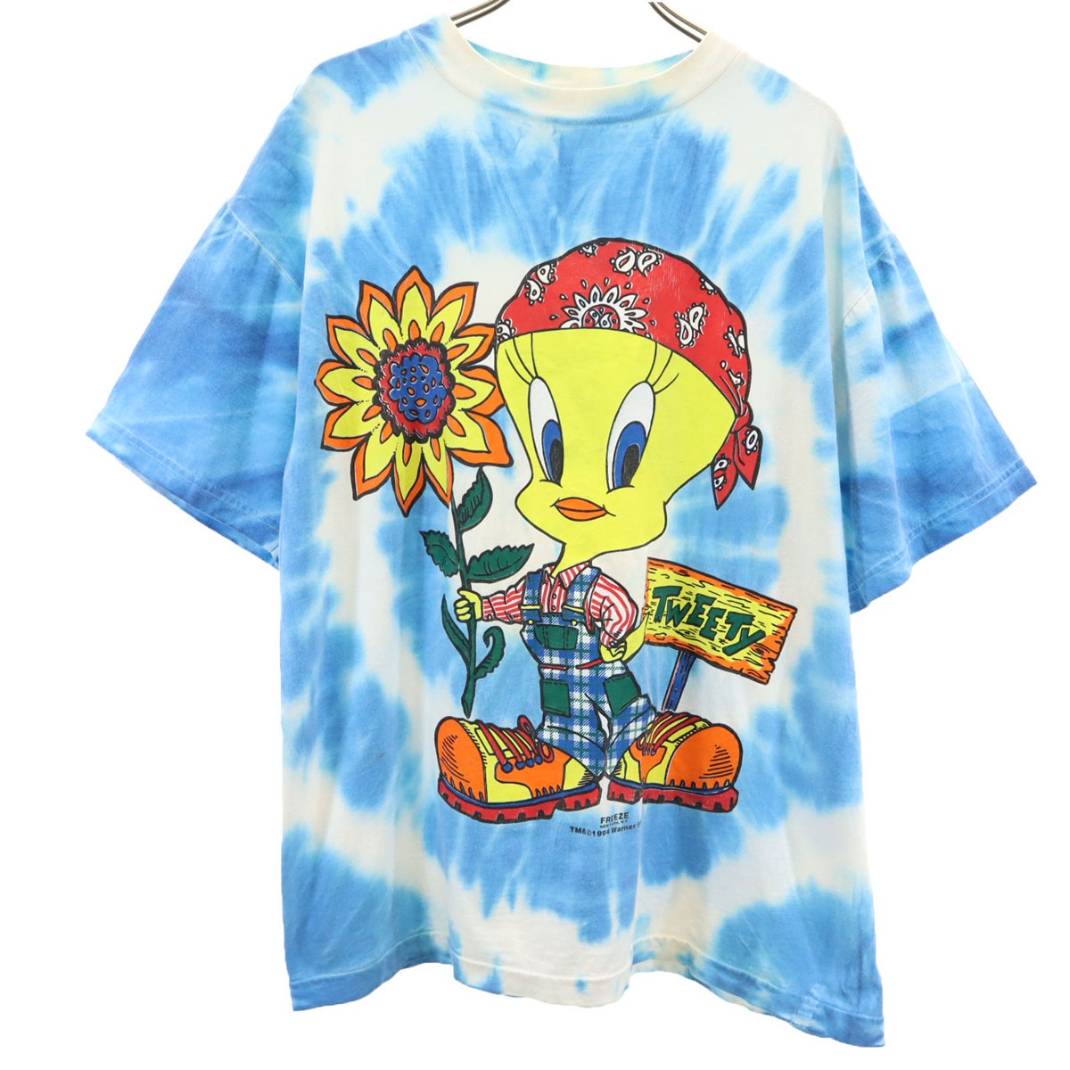 00s オールド ルーニー・テューンズ トゥイーティー 半袖 Tシャツ L ブルー タイダイ染め メンズ 古着
