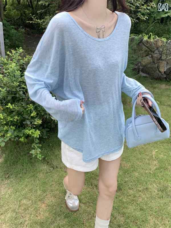 レディース トップス カジュアル おしゃれ 薄手 涼しい 涼しい 長袖 日焼け カバーアップ Tシャツ 夏 シースルー 透け感 透け感 バックレ ス