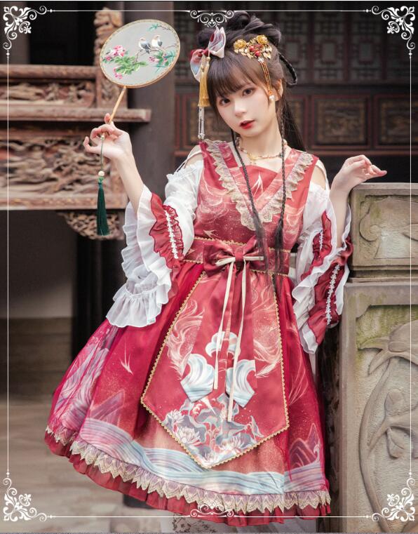 期間限定30%割引 ドレス ロリータ レディース ワンピース ゴスロリ＆ロリータワンピース 膝丈 ロリィタ服 姫袖 お姫様 中華風 Lolita スカラップ フリル コスプレ衣装 ハロウィン コスチュ