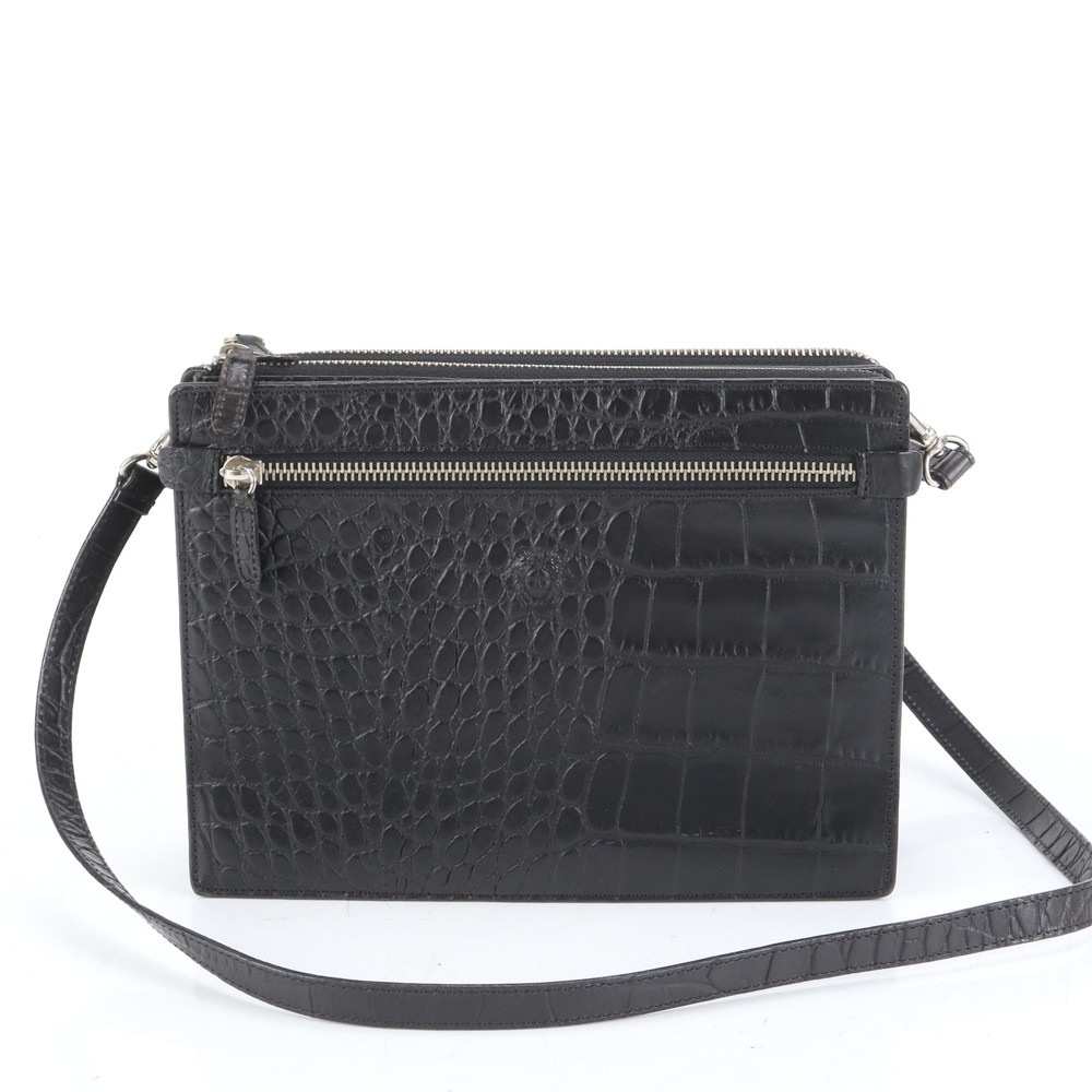 極美品 クロコダイル エンボス レザー 2WAY ショルダーバッグ 斜め掛け メッセンジャー ビジネス 通勤 トート メンズ RUE CQ20-2 中古