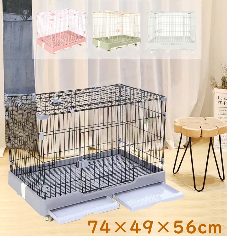 C10080-S 犬 猫 ケージ ゲージ 屋根付き 上から入る 屋根面ドア付き ツードア ルームケージ トイレ付き 引き出しトレー スノコ付き お留守番 犬 小型犬 ケージ トイレ しつけ